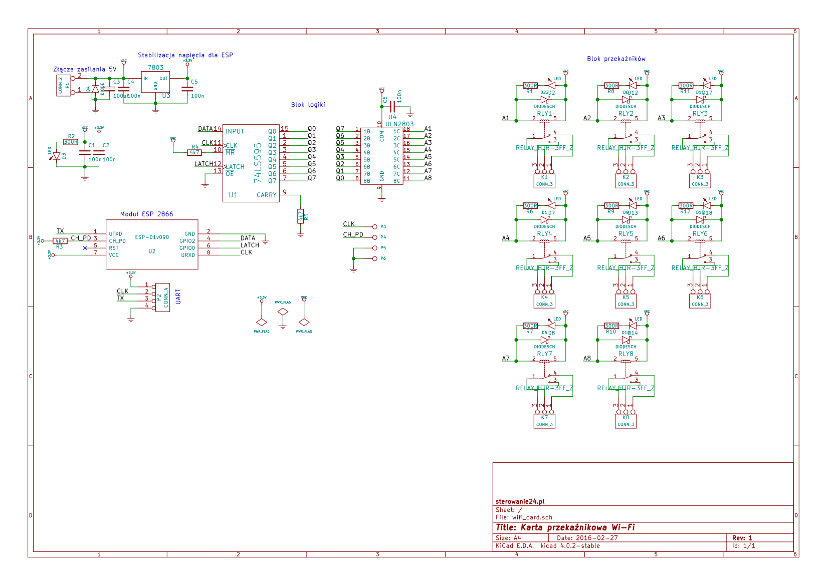 Karta przekaźnikowa WiFi - schemat układu
